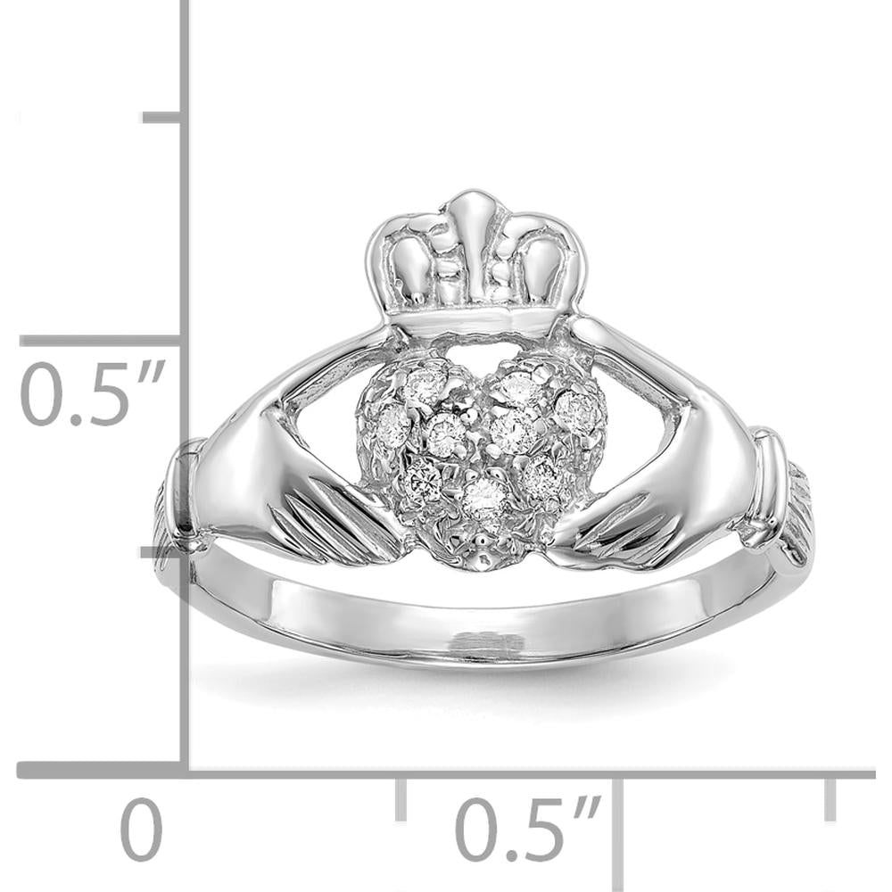 10K White Gold Claddagh Ring with Clustered Round Diamonds - 0.10 Carat Total Diamond Weight