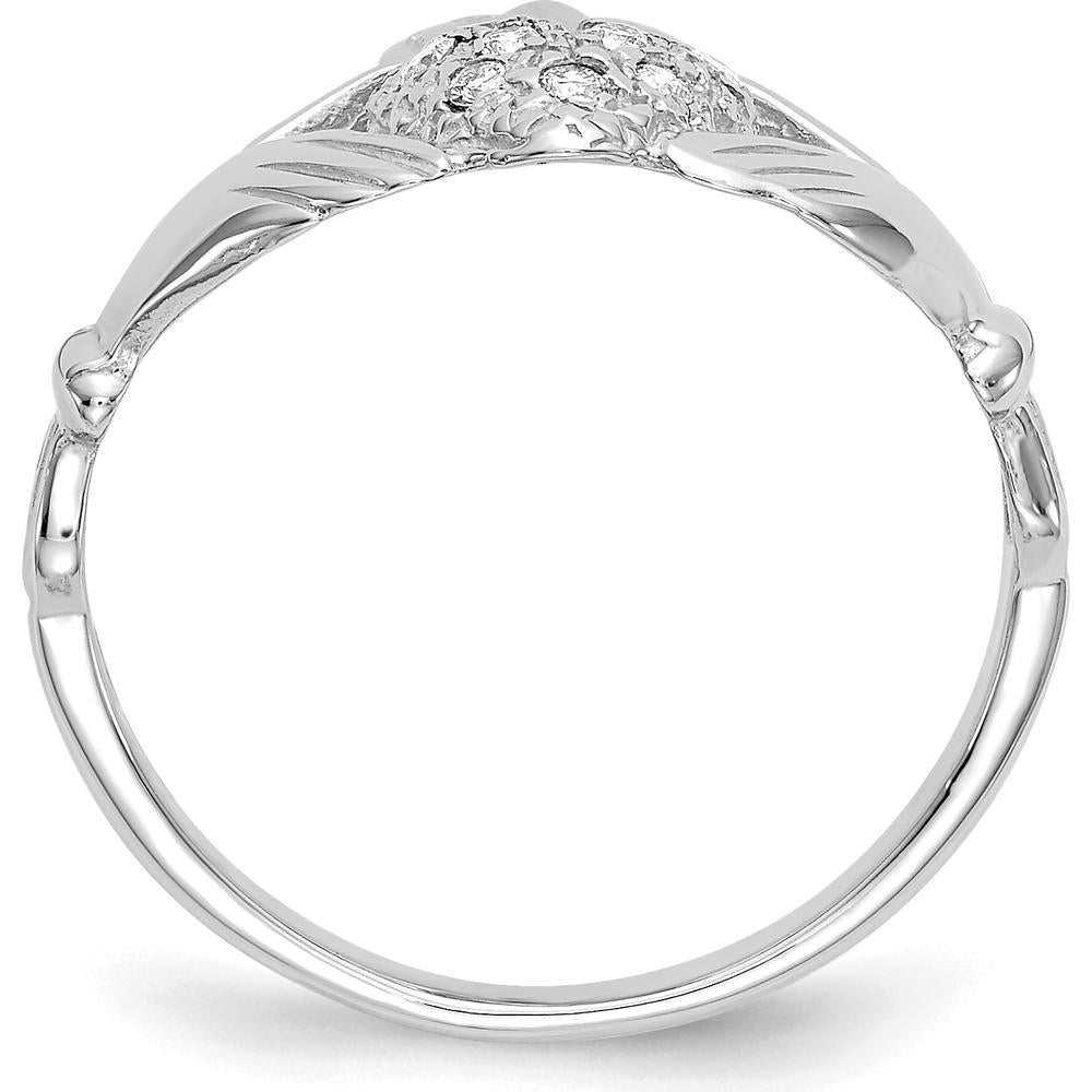 10K White Gold Claddagh Ring with Clustered Round Diamonds - 0.10 Carat Total Diamond Weight