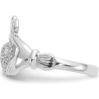 10K White Gold Claddagh Ring with Clustered Round Diamonds - 0.10 Carat Total Diamond Weight