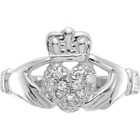 10K White Gold Claddagh Ring with Clustered Round Diamonds - 0.10 Carat Total Diamond Weight