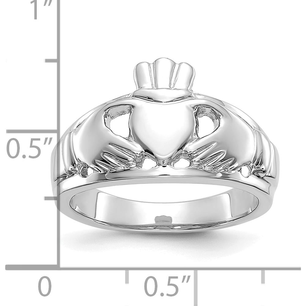 10K White Gold Claddagh Ring with Polished Rhodium Finish - Women's Gold Jewelry