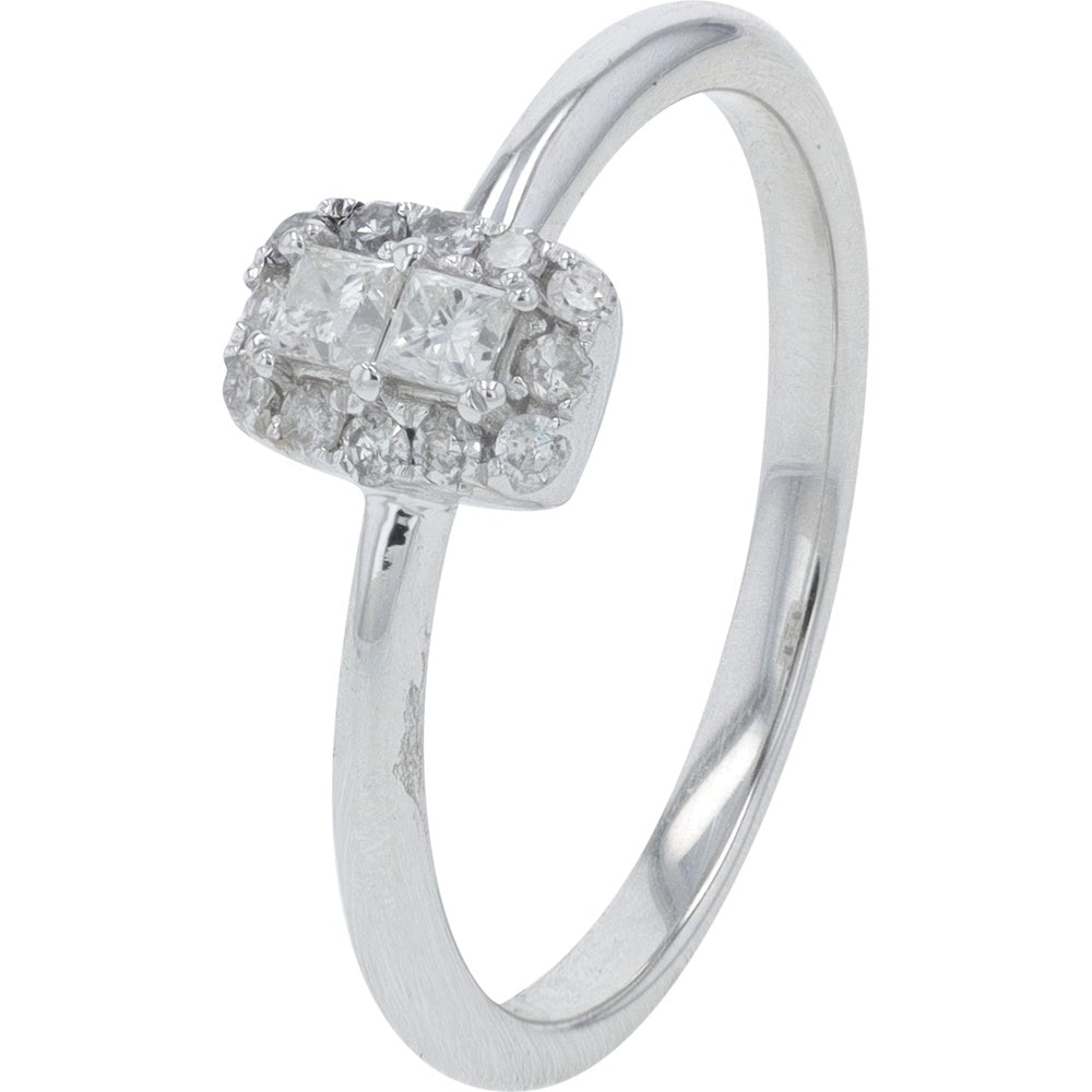 10K White Gold Contemporary Ring with Prong-Set Round and Square-Cut Diamonds - 0.20 Carat Total Diamond Weight