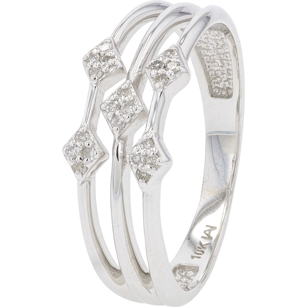 10K White Gold Contemporary Split Ring with Pavé-Set Round Diamonds - 0.10 Carat Total Diamond Weight