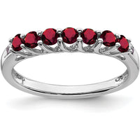 10K White Gold Created Ruby and Diamond 7-Stone Band Ring - 0.09 Carat Total Ruby Weight, 0.006 Carat Total Diamond Weight by 0