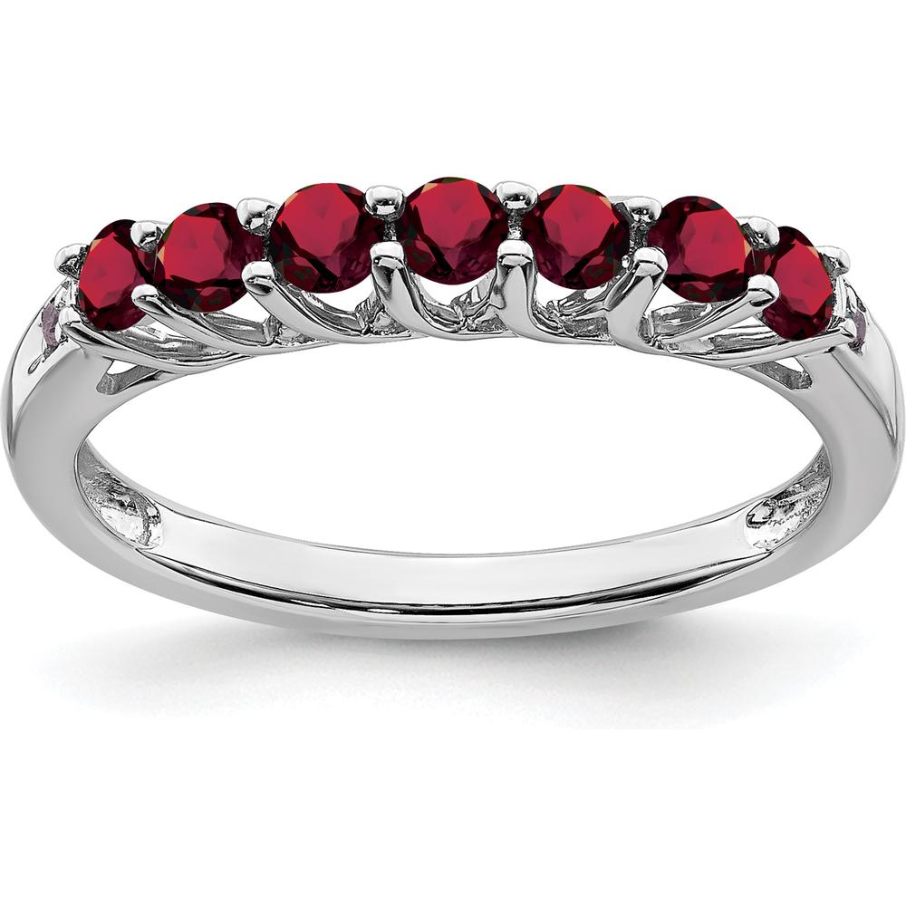10K White Gold Created Ruby and Diamond 7-Stone Band Ring - 0.09 Carat Total Ruby Weight, 0.006 Carat Total Diamond Weight by 0