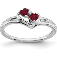 10K White Gold Created Ruby Heart Ring with Round Diamonds - 0.20 Carat Total Gem Weight by 0