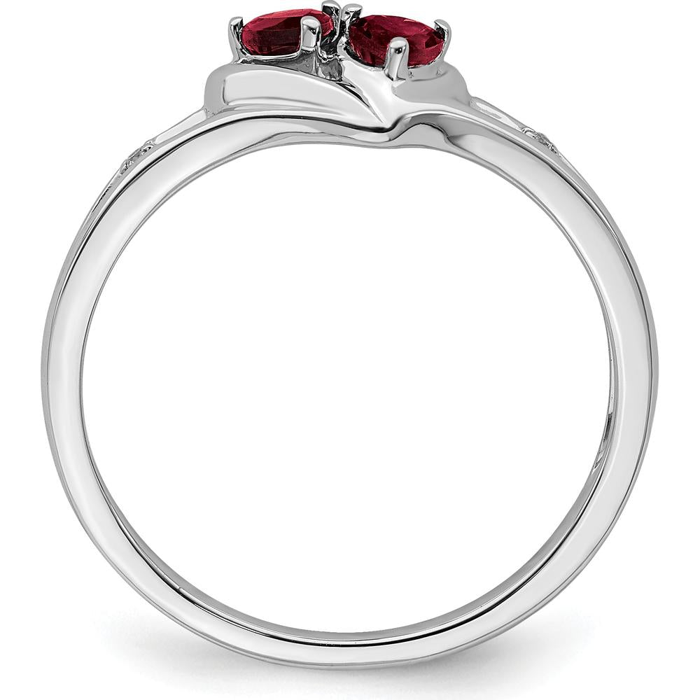 10K White Gold Created Ruby Heart Ring with Round Diamonds - 0.20 Carat Total Gem Weight by 0