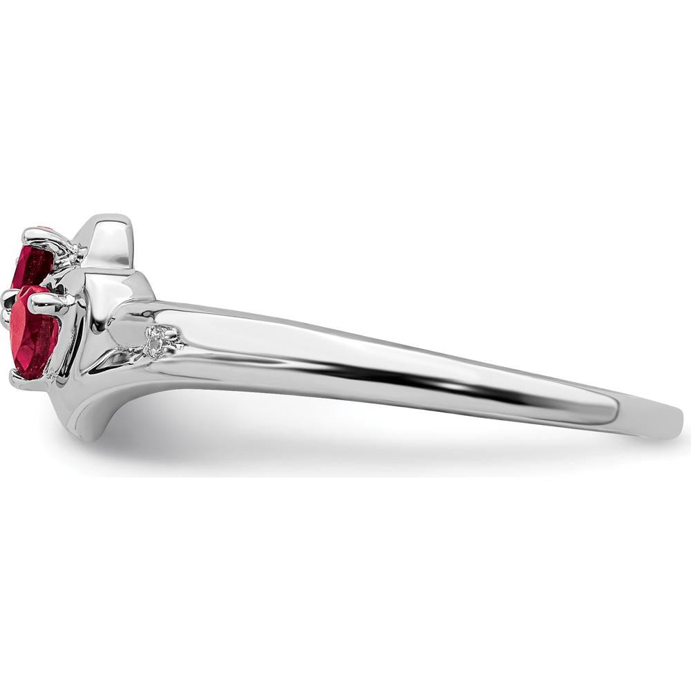 10K White Gold Created Ruby Heart Ring with Round Diamonds - 0.20 Carat Total Gem Weight by 0