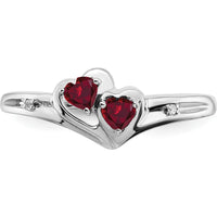 10K White Gold Created Ruby Heart Ring with Round Diamonds - 0.20 Carat Total Gem Weight by 0