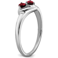 10K White Gold Created Ruby Heart Ring with Round Diamonds - 0.20 Carat Total Gem Weight by 0