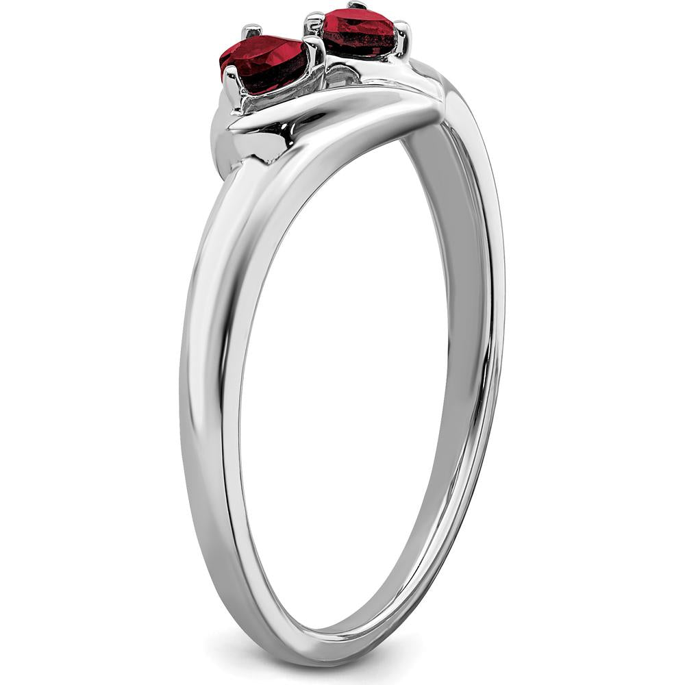 10K White Gold Created Ruby Heart Ring with Round Diamonds - 0.20 Carat Total Gem Weight by 0