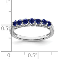 10K White Gold Created Sapphire and Diamond 7-Stone Band Ring with Round Sapphires - 0.63 Carat Total Sapphire Weight, 0.012 Carat Total Diamond Weight by 0
