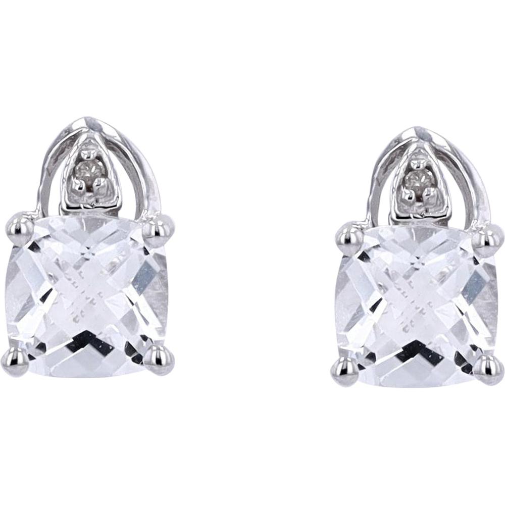 10K White Gold Created White Sapphire Stud Earrings - 0.02 Carat Total Gemstone Weight