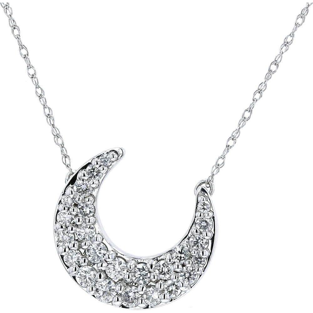 10K White Gold Crescent Moon Pendant Necklace with Prong-Set Round Diamonds - 0.50 Carat Total Diamond Weight