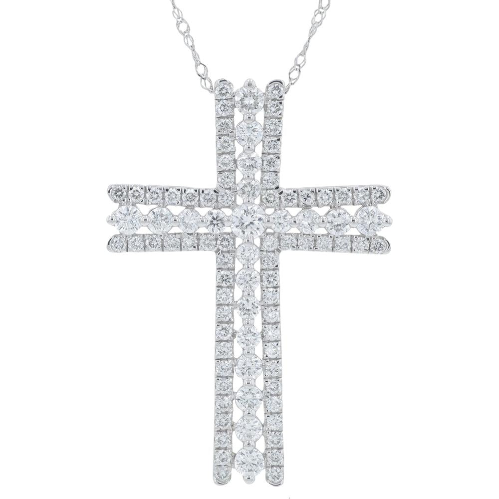 10K White Gold Cross Pendant with 1.25 Carat Total Weight Lab Grown Diamonds
