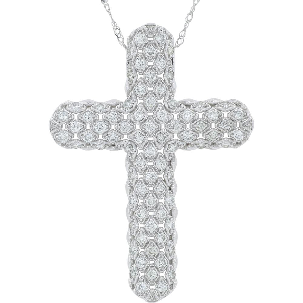 10K White Gold Cross Pendant with 1 Carat Total Weight Lab Grown Diamonds