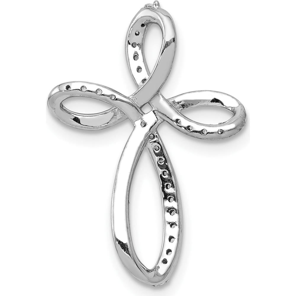 10K White Gold Cross Pendant with Intertwined Loops and Round Diamonds - 1/6 Carat Total Diamond Weight by Oro Pregiato