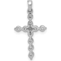 10K White Gold Cross Pendant with Prong-Set Round Diamonds - Rhodium Plated by Oro Pregiato