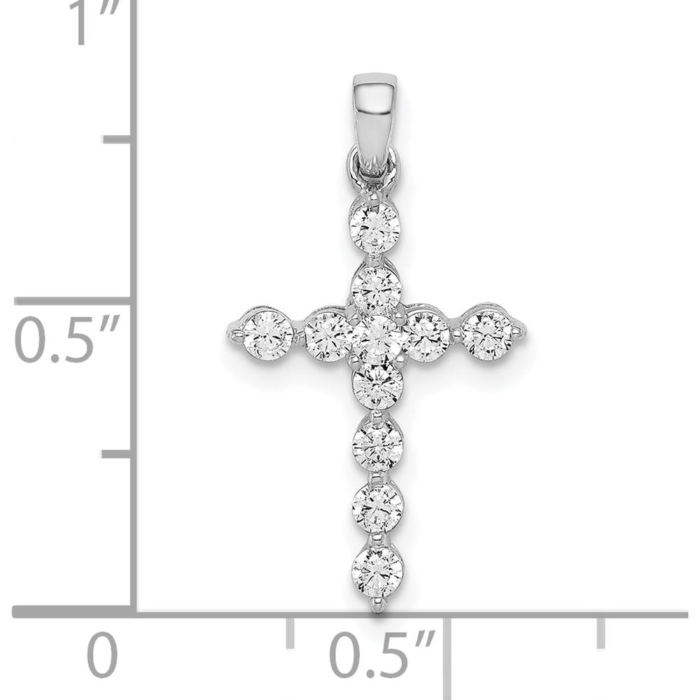 10K White Gold Cross Pendant with Prong-Set Round Diamonds - Rhodium Plated by Oro Pregiato