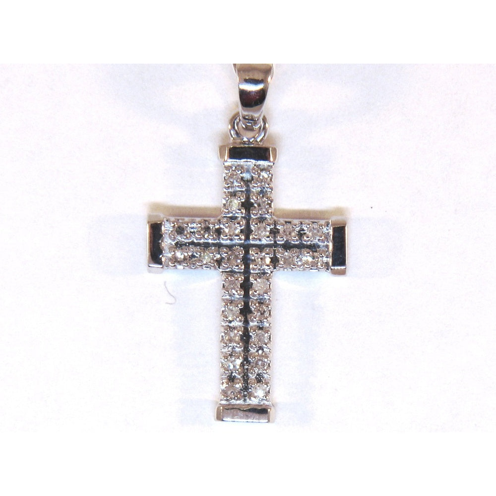 10K White Gold Cross Pendant with Round Cut Diamonds - 0.13 Carat Total Diamond Weight by Auriventus