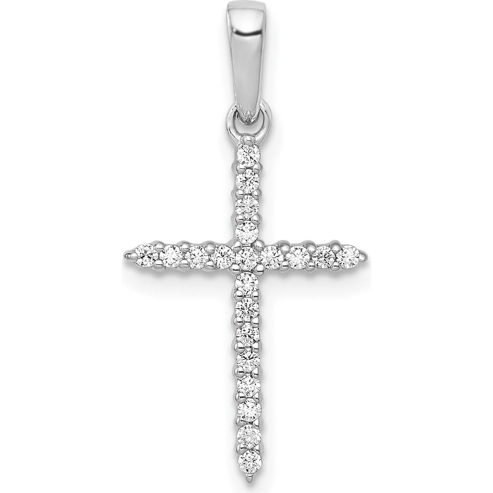 10K White Gold Cross Pendant with Round Diamonds - 1/6 Carat Total Diamond Weight by Oro Pregiato