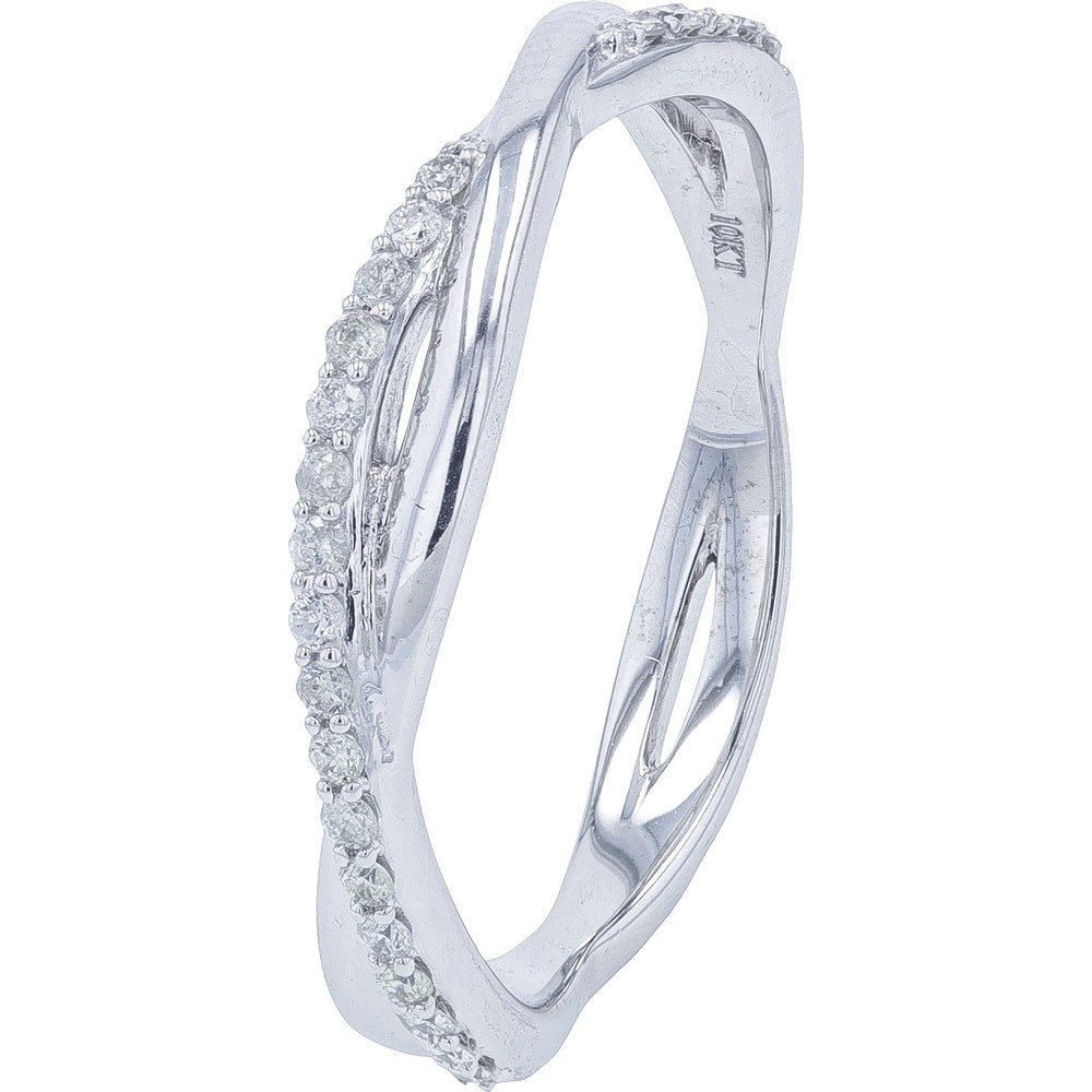 10K White Gold Crossover Band with Prong-Set Round Diamonds - 0.15 Carat Total Diamond Weight