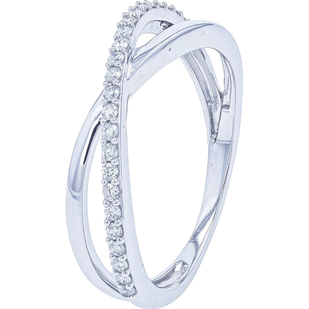 10K White Gold Crossover Ring with Prong-Set Round Diamonds - 0.20 Carat Total Diamond Weight