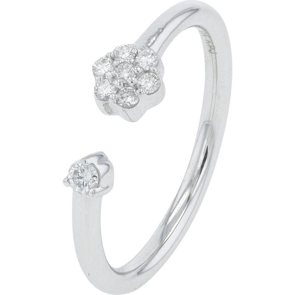 10K White Gold Cuff Ring with Flower Design and 0.15 Carat Total Diamond Weight