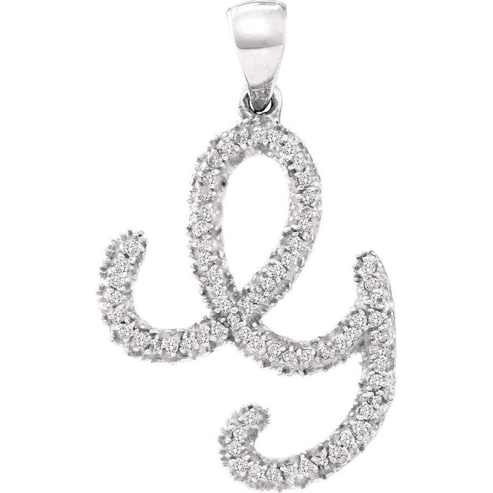 10K White Gold Cursive G Pendant with Prong-Set Round Diamonds - 0.16 Carat Total Diamond Weight