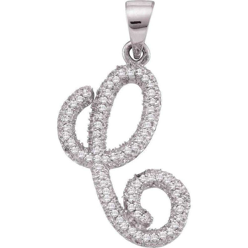 10K White Gold Cursive Letter "C" Pendant with Prong-Set Round Diamonds - 0.19 Carat Total Diamond Weight