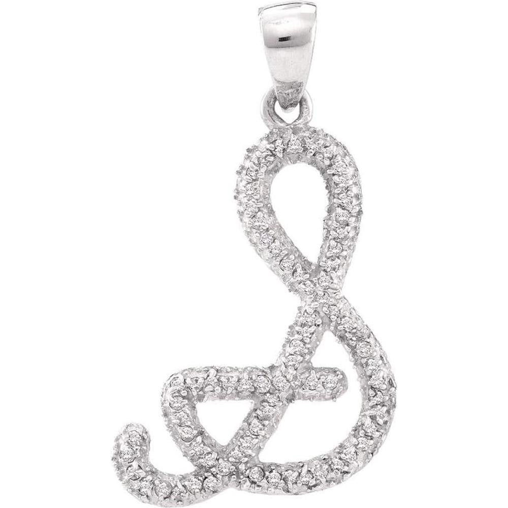 10K White Gold Cursive Letter S Pendant with Prong-Set Round Diamonds ...