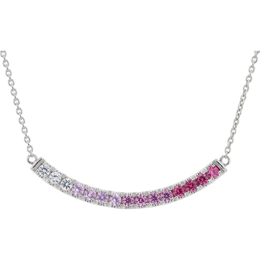 10K White Gold Curved Bar Ombré Necklace with Round-Cut Created Pink Sapphires and Gradient Gemstones - 0.75 Carat Total Gem Weight