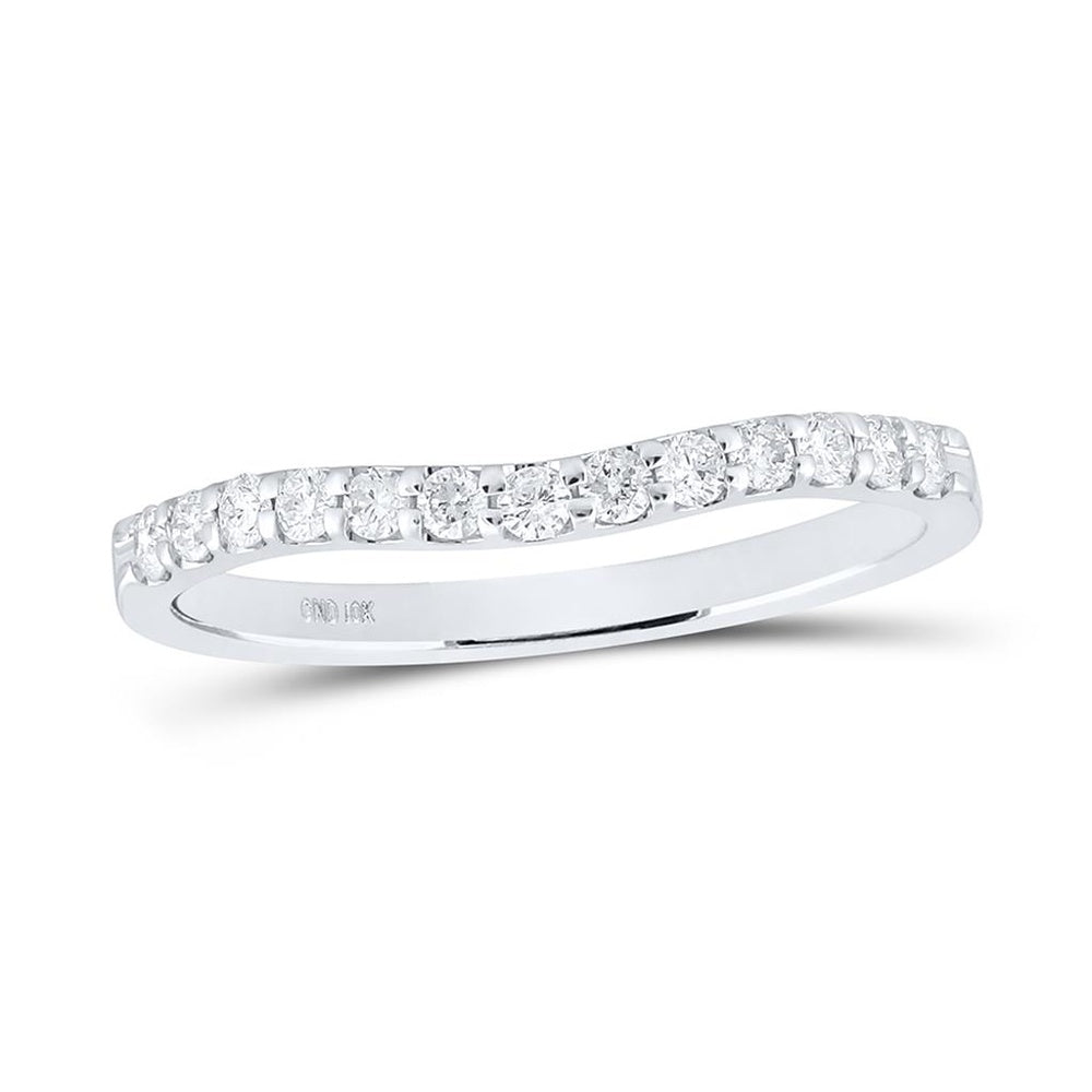 10K White Gold Curved Contour Band with Pavé-Set Round Diamonds - 1/4 Carat Total Diamond Weight