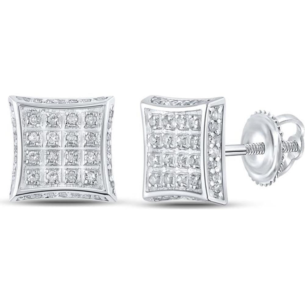 10K White Gold Curved Square Stud Earrings with Pave and Prong Set Round Diamonds - 1/4 Carat Total Diamond Weight