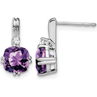10K White Gold Cushion Amethyst and Diamond Drop Earrings - 1.25 Carat Total Amethyst Weight, 0.022 Carat Total Diamond Weight by Monteluci Fine Jewelry