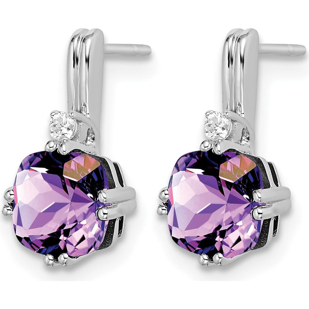 10K White Gold Cushion Amethyst and Diamond Drop Earrings - 1.25 Carat Total Amethyst Weight, 0.022 Carat Total Diamond Weight by Monteluci Fine Jewelry