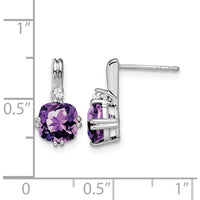 10K White Gold Cushion Amethyst and Diamond Drop Earrings - 1.25 Carat Total Amethyst Weight, 0.022 Carat Total Diamond Weight by Monteluci Fine Jewelry