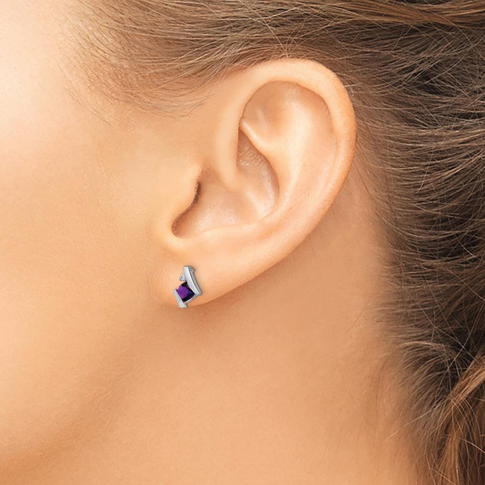 10K White Gold Cushion Amethyst and Diamond Earrings - 0.323 Carat Total Amethyst Weight, 0.0125 Carat Total Diamond Weight by Oro Pregiato