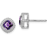 10K White Gold Cushion Amethyst Earrings with Rhodium Plating - 0.4 Carat Total Gem Weight by Monteluci Fine Jewelry