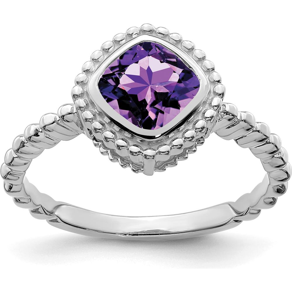 10K White Gold Cushion Amethyst Ring with Milgrain Detail - 1.1 Carat Amethyst by 0
