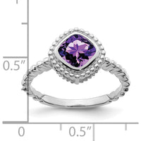 10K White Gold Cushion Amethyst Ring with Milgrain Detail - 1.1 Carat Amethyst by 0