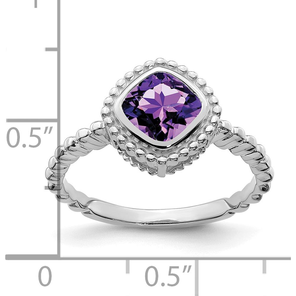 10K White Gold Cushion Amethyst Ring with Milgrain Detail - 1.1 Carat Amethyst by 0