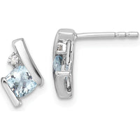 10K White Gold Cushion Aquamarine and Round Diamond Stud Earrings - 0.323 Carat Total Aquamarine Weight, 0.0125 Carat Total Diamond Weight by Oro Pregiato