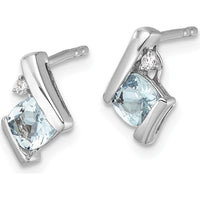 10K White Gold Cushion Aquamarine and Round Diamond Stud Earrings - 0.323 Carat Total Aquamarine Weight, 0.0125 Carat Total Diamond Weight by Oro Pregiato