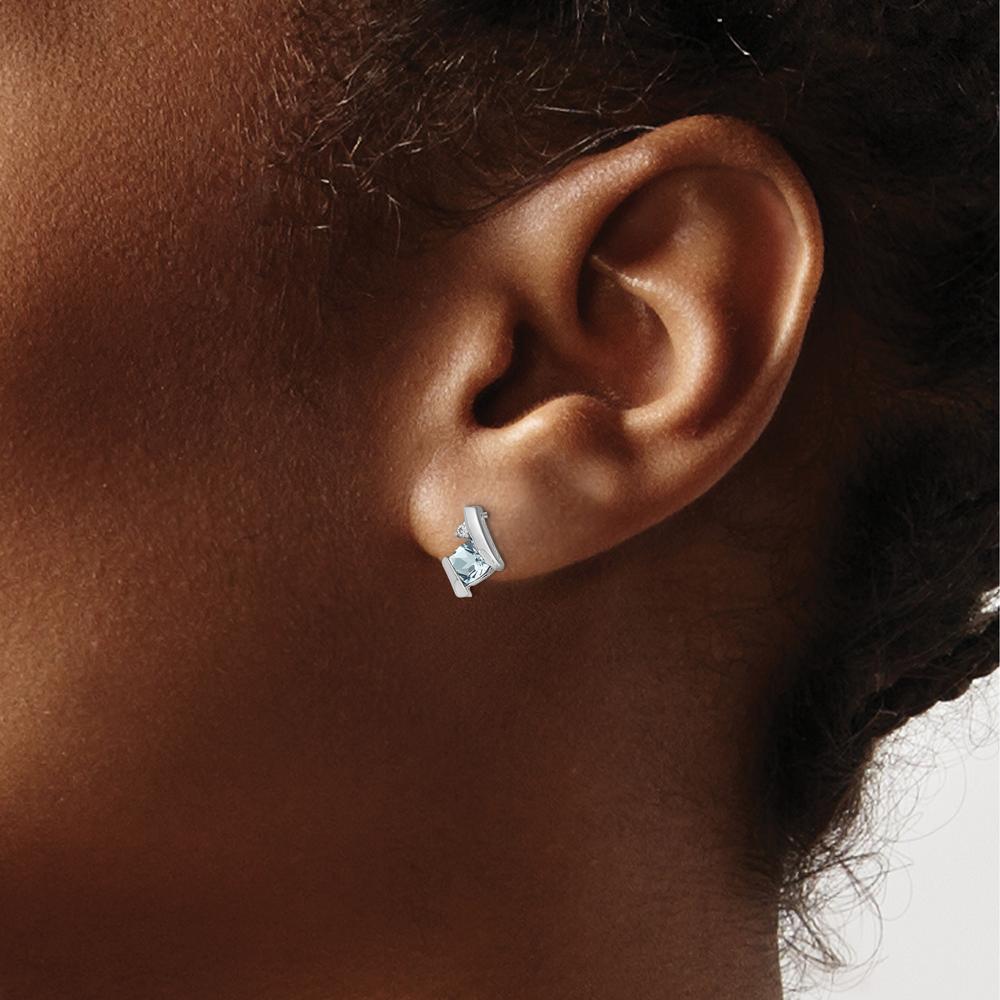 10K White Gold Cushion Aquamarine and Round Diamond Stud Earrings - 0.323 Carat Total Aquamarine Weight, 0.0125 Carat Total Diamond Weight by Oro Pregiato