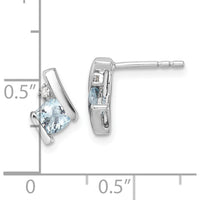 10K White Gold Cushion Aquamarine and Round Diamond Stud Earrings - 0.323 Carat Total Aquamarine Weight, 0.0125 Carat Total Diamond Weight by Oro Pregiato