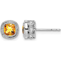 10K White Gold Cushion Citrine and Diamond Earrings - 0.325 Carat Citrine, 0.192 Carat Diamond Total Weight by Monteluci Fine Jewelry
