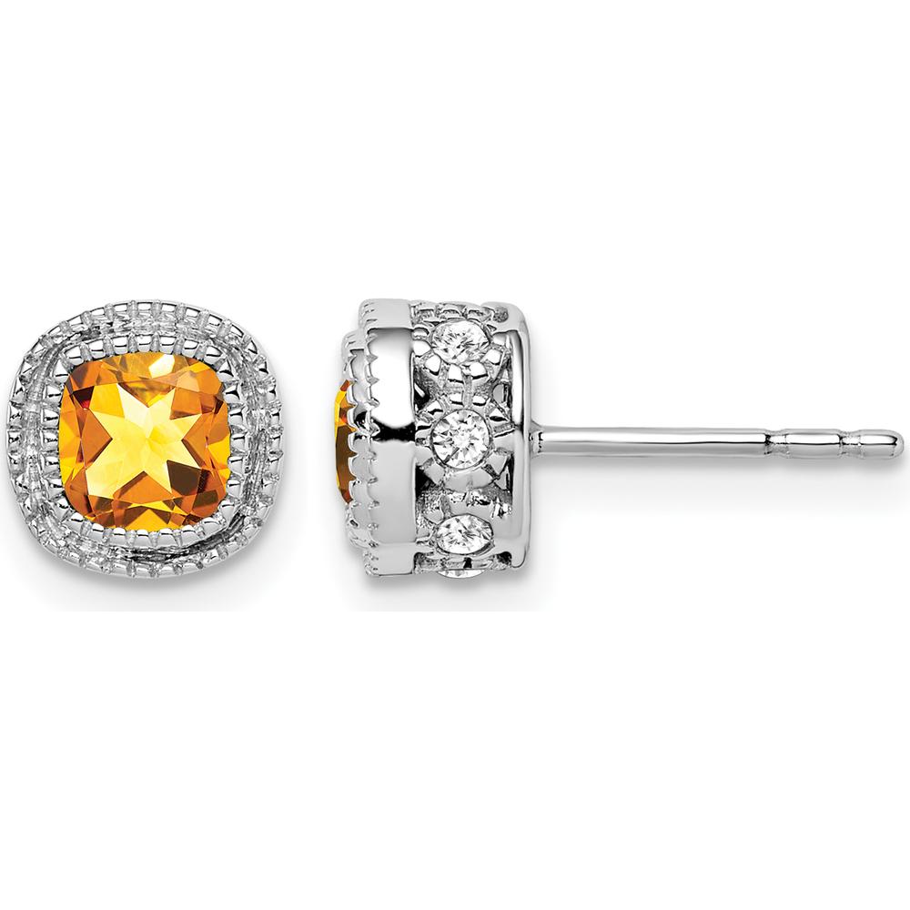 10K White Gold Cushion Citrine and Diamond Earrings - 0.325 Carat Citrine, 0.192 Carat Diamond Total Weight by Monteluci Fine Jewelry
