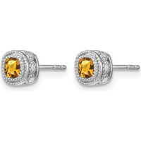10K White Gold Cushion Citrine and Diamond Earrings - 0.325 Carat Citrine, 0.192 Carat Diamond Total Weight by Monteluci Fine Jewelry