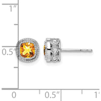 10K White Gold Cushion Citrine and Diamond Earrings - 0.325 Carat Citrine, 0.192 Carat Diamond Total Weight by Monteluci Fine Jewelry